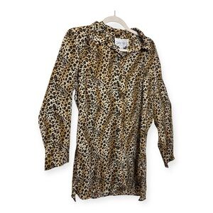 Vintage Dani Max Leopard Print Tunic Dress Button Front Animal Print Classic 12